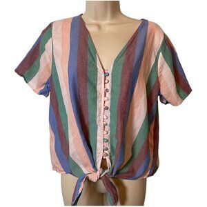 Madewell Novel Tie Front Button Top In Flagstaff Stripe Medium Cotton V-Neck